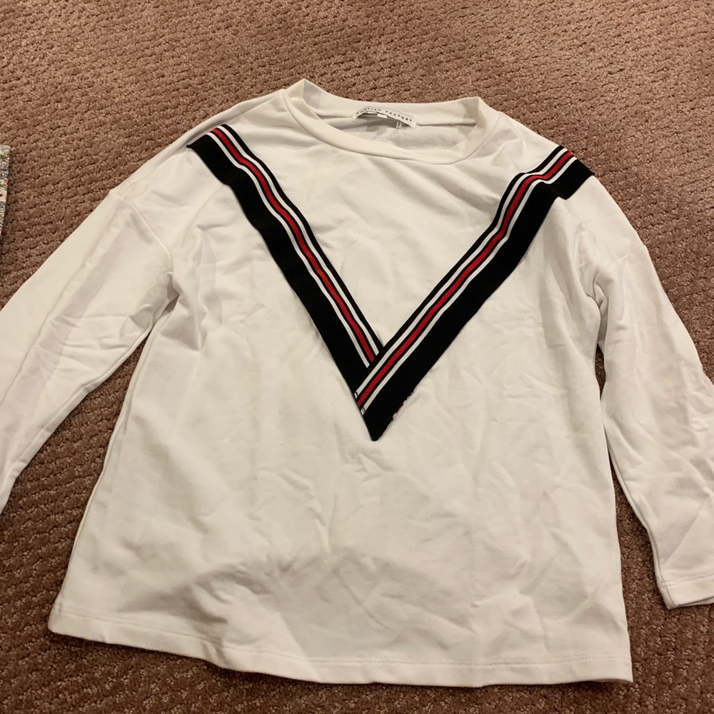 White long sleeve tee with stripes